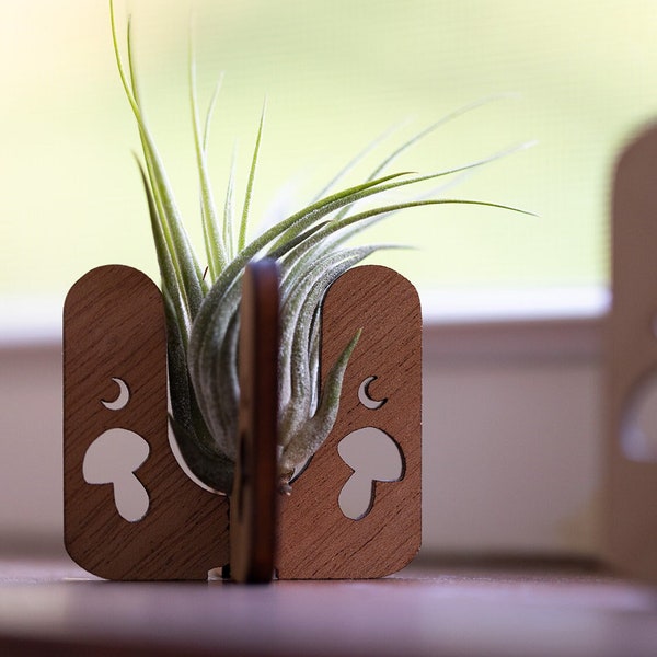 Mushroom Air Plant Holder - Choose Your Size & Wood Color - Gifts for Plant Lovers