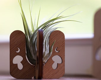 Portapiante a forma di fungo / Supporto in legno per Tillandsia, decorazione minimalista per la scrivania (2 misure)