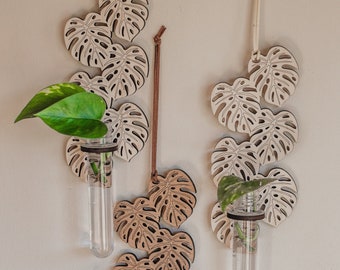 Hangend voortplantingsstation, Monstera Leaf - Kies uw houtbeits - Cadeaus voor plantenliefhebbers