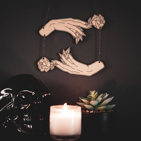 Witchy Wall Decor, Wooden Hands with Roses Hanging Art –Choose your size - Gifts for Witches