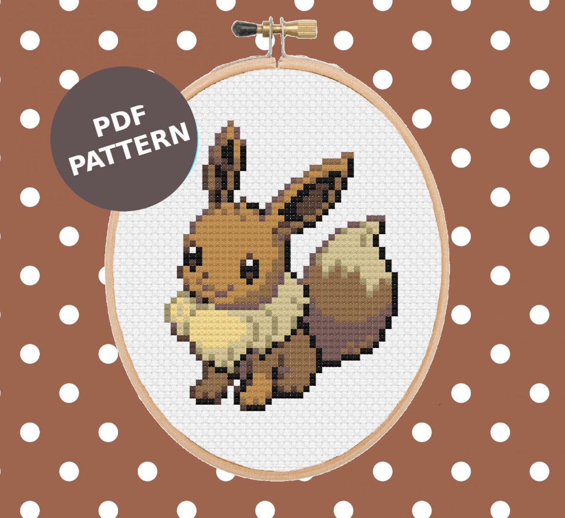 Eevee Pokemon Cross Stitch Pattern Sitting Eevee Cross Stitch | Etsy