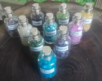 Set of 5, 8 or 10 Mini Gem Stone Bottles - Gems - Chips - Healing Crystals - PLEASE Read Full Description