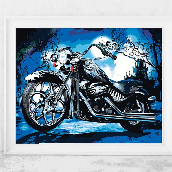 Harley Motor Bike Night Castle DIY Set Malen nach Zahlen Hochwertiges Bild mit Rahmen Ohne Rahmen Bestes Geschenk für Maler Erwachsene JD0399