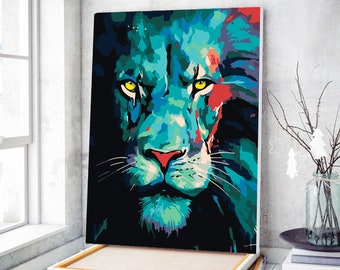 Scary Lion Portrait Acrylic Painting Home Decor Paint By Numbers Painting Kit Painting By Numbers Adults Painting Kit Painting DIY JD0369