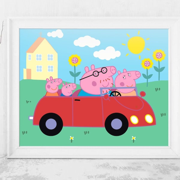 Peppa Pig Family Trip Red Car Kids Painting by Numbers Easy Child Design Wall Decor Own Picture Paint by Numbers Kids Gift Set DIY JD0009