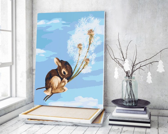 Flying Bunny Art Paint by Numbers Canvas Painting by Numbers Painting Kit  Dandelion Art Paint by Numbers DIY Kit Painting by Number JD0220 