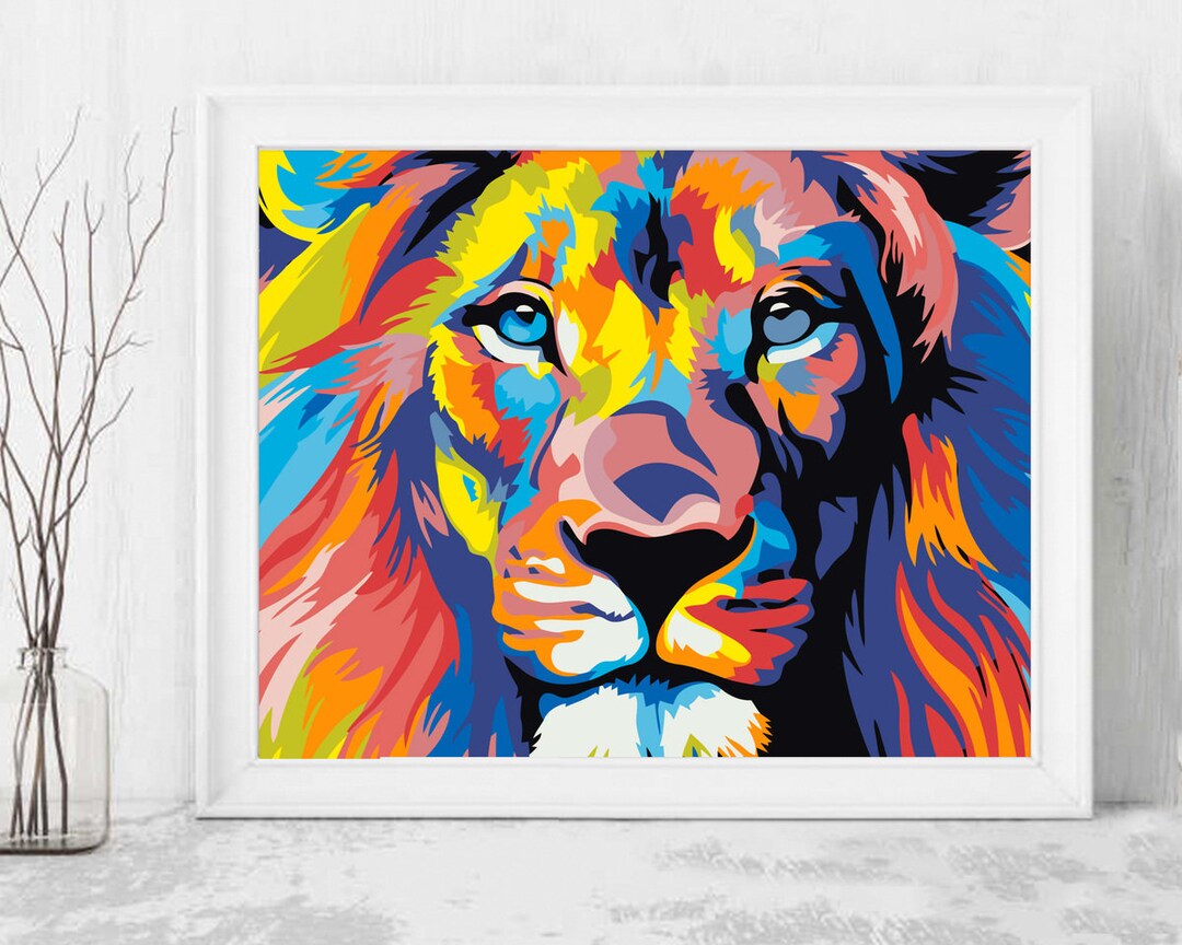 Colorful DIY Set Painting by Numbers Lion Portrait Design Wall Etsy