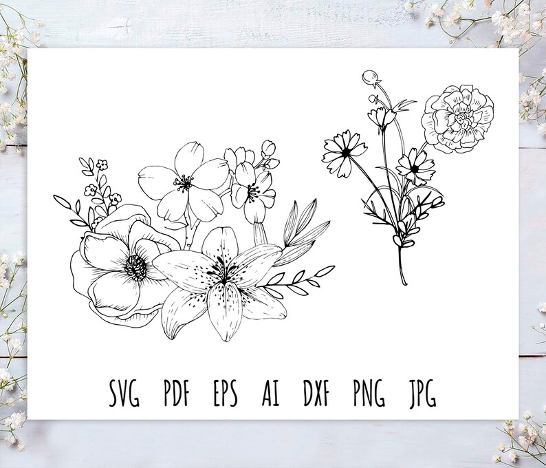 Download Clip Art Art Collectibles Floral Art Design Set Black Vector Svg Cut File Flower Svg Digital File Floral Art Logo Printable Images Svg Eps Png Ai Pdf Jpg Files Jd0299