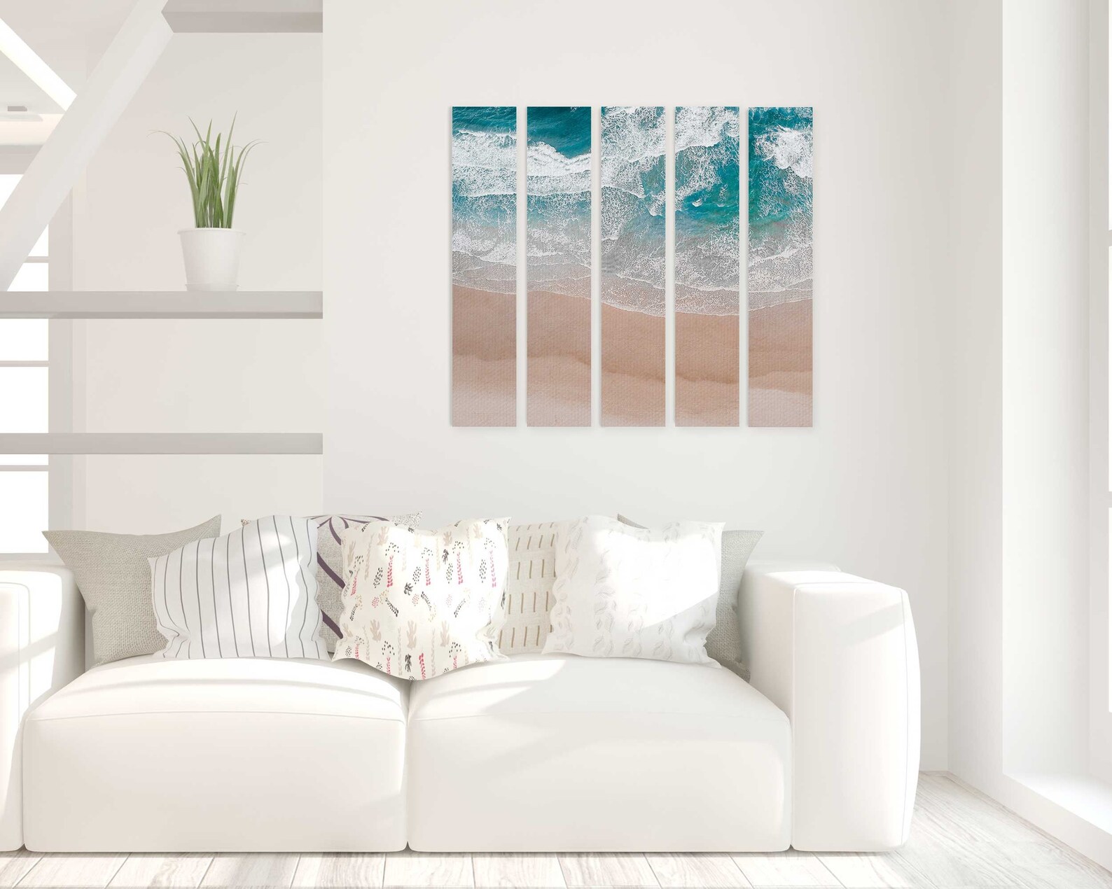 Ocean Wall Set of 5 Pieces Multi Panel Modern Home Decor Sea Wave Ready