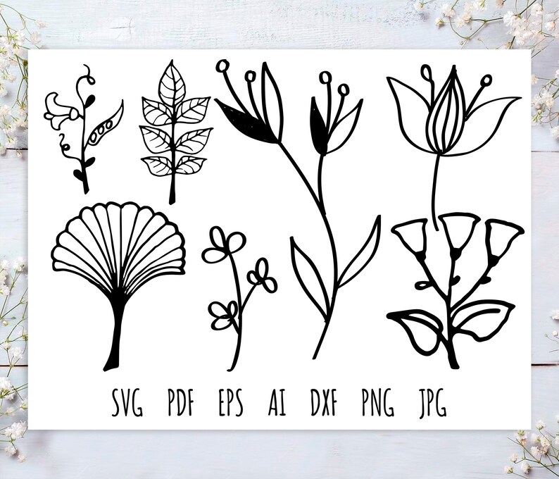 Download Cute Flowers Set Floral Art Design Vectors Svg Cut File Digital File Flowers Printable Images Svg Eps Png Ai Pdf Jpg Files Jd0316 Clip Art Art Collectibles