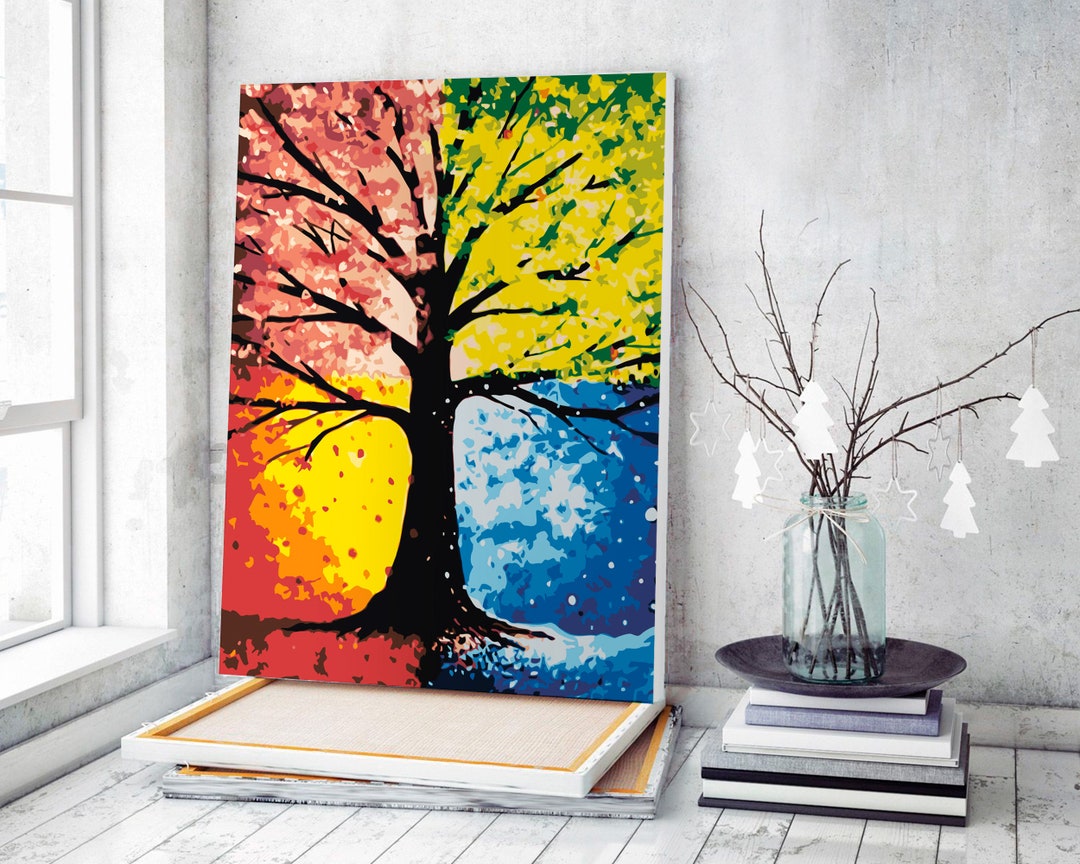 Four Seasons Tree of Life Cycling Paints by Number DIY Kit EU Shipping
