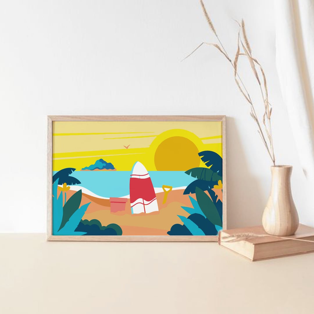 Surfing DIY Kit Paint by Numbers Sunrise Handmade Picture Divided by