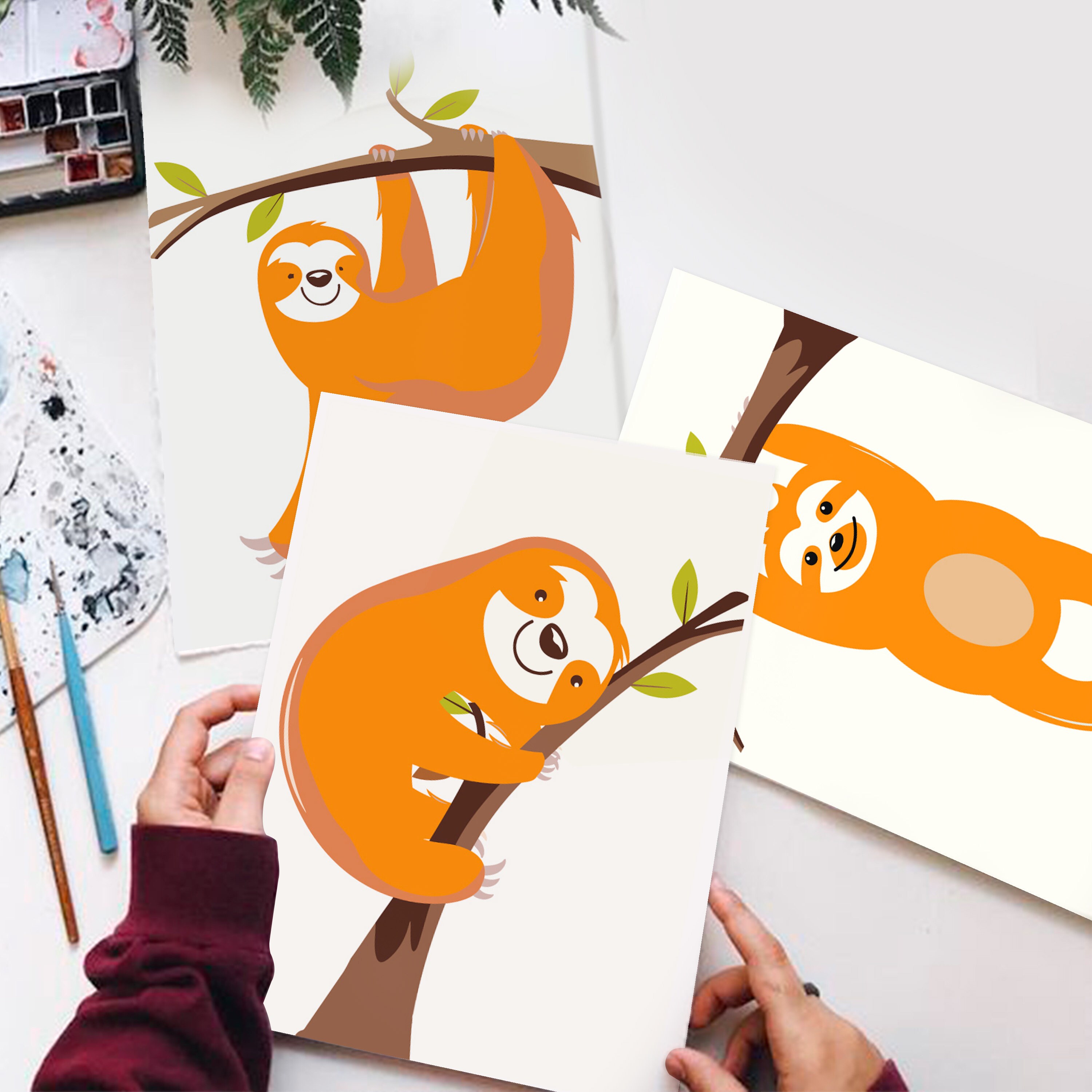 Printable Art Paint By Numbers Sloth Life Set of Three Etsy
