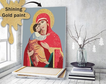 Mother of God Art Decor DIY Paint by Number Kit Golden Paints Acrylic Painting Home Decor - paints by number DIY kit Shining Paints JD0743