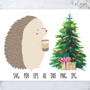 Cute Hedgehog Christmas Mood Vector Files SVG Cut File Digital File Art Printable Images Svg Eps Png Ai Pdf Jpg Files JD0430