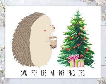 Cute Hedgehog Christmas Mood Vector Files SVG Cut File Digital File Art Printable Images Svg Eps Png Ai Pdf Jpg Files JD0430