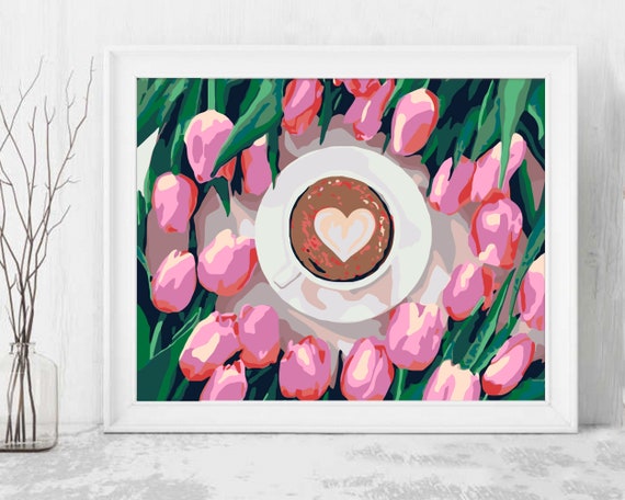 Cappuccino Love and Tulips Paint by Numbers DIY Kit Painting by Number Art  Paint by Numbers Canvas Painting by Numbers Painting Kit JD0195 