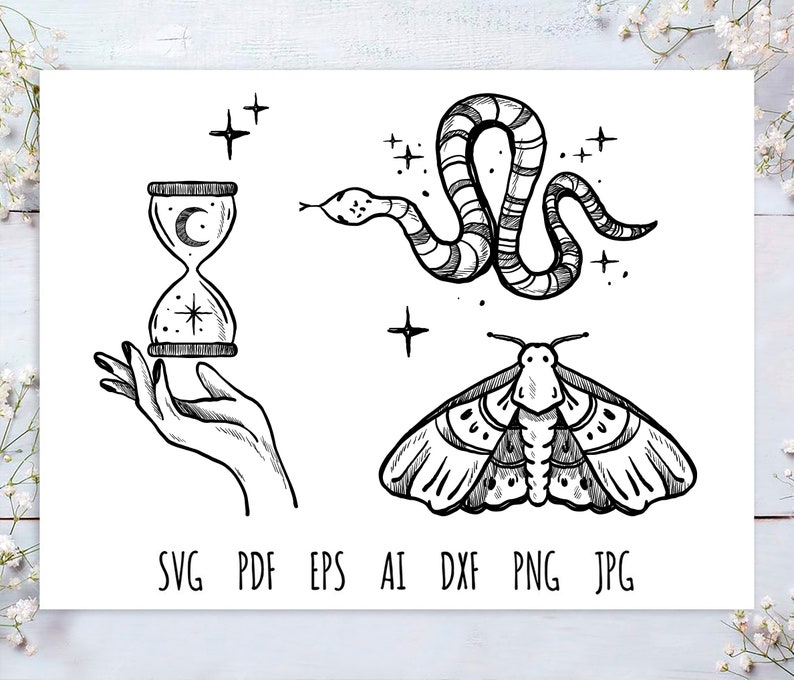 Download Mystic Vector Set Snake Time Night Moth Cut File Art Svg Digital File Logo Printable Images Svg Eps Png Ai Pdf Jpg Files Jd0296 Clip Art Art Collectibles Kromasol Com