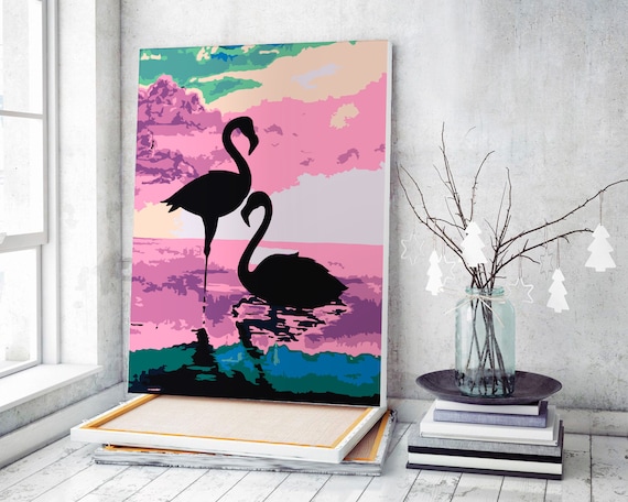 Painting By Numbers Flamingo Couple Painting Paint Acrylic Handmade Adult  Children Gift Wall Decoration by Digital Art