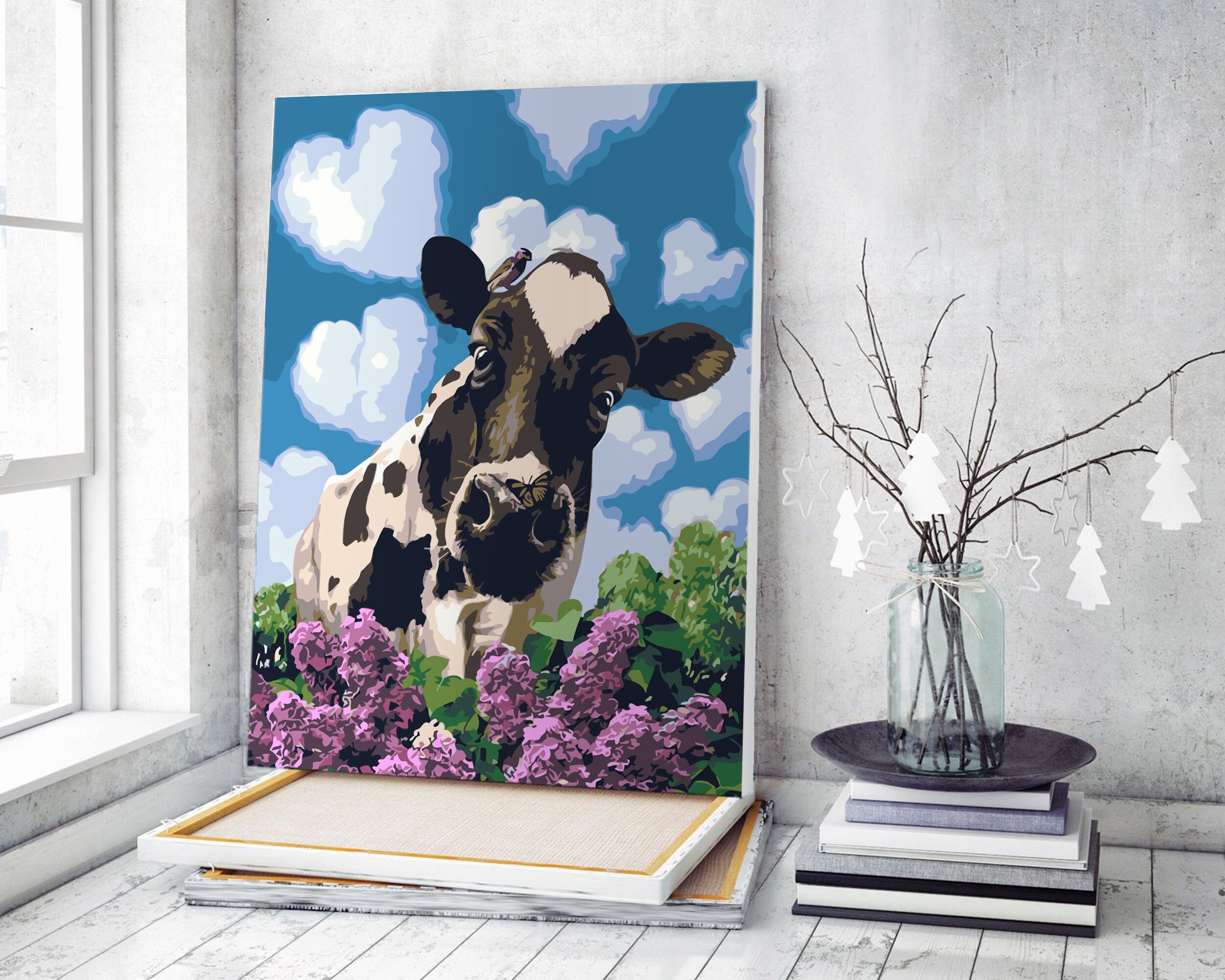  LVIITIS Cow Acrylic Paint by Number kit for Adults & Kids, Oil  Painting on Canvas,Drawing Paintwork with Paintbrushes,DIY Paint by Numbers  Set Painting for Beginners16x20 inch(No Frame)