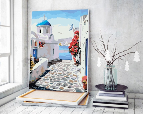 Sea View Greece Art Paint by Numbers Canvas Painting by Numbers Painting  Kit Hobby Art Paint by Numbers DIY Kit Painting by Number JD0362 