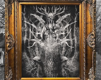 Einzigartige surreale Horror-Kunst, abstrakte Dekoration, gotischer Fantasy-Kunstdruck, gruselige Kunst, schaurig-schöne Geschenke für Hexen und Horrorfans