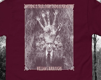 Koszulka z grafiką Book Horror, surrealistyczna sztuka ciemności, William Burroughs, wyjątkowe ubrania grunge punk
