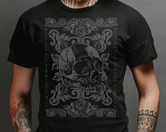 Dark Skull Macabre Tshirt for Death Black Metal Lovers and Witches / Alternative Gothic Clothes / Goth Horror Shirt / Gifts for Witches