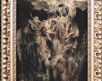 Gotische begraafplaats Halloween kunstprint, duistere horror surrealistische wanddecoratie voor thuis of op kantoor, horror heksen cadeaus