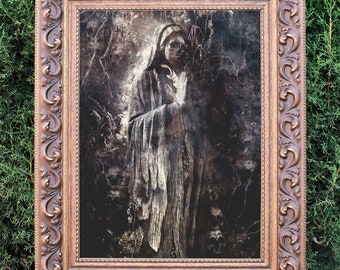 Dark Angel begraafplaats standbeeld Art Print, Gothic Horror Home Decor, Witchy Halloween Wall Print, Horror Witchy Gifts