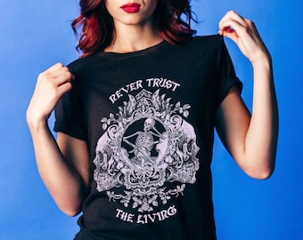 Never Trust the Living Tshirt / Goth Horror Shirt with Skulls and Skeleton / Occult Shirt / Pastel Goth Shirt / Witchy Clothing