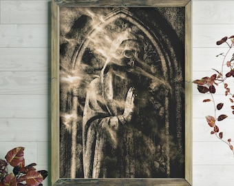 Uniek horror macaber muurdecor, donkere gothic muurkunstprint, aandenken Mori, begrafenis