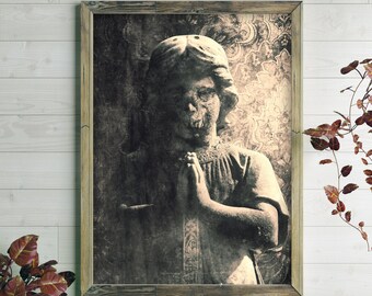 Oddity satanisch griezelig gotische muurkunst decor, macabere goth aandenken mori print, donkere begraafplaats kunst, donkere gotische geschenken