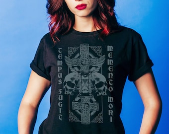 Camiseta Memento Mori Skull Skeleton T, ropa alternativa gótica de arte oscuro, camisas macabras góticas de metal negro, regalo gótico oscuro