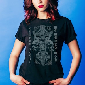 Memento Mori Skull Skeleton T Tee Shirt, Dark Art Gothic Alternative Clothing, Black Metal Gothic Macabre Shirts, Dark Goth Gift