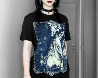 Memento Mori Alternative Gothic Kleidung, Makaber Horror T-Shirt, Schwarze Goth Emo Shirts, Skelett Schädel T-Shirts