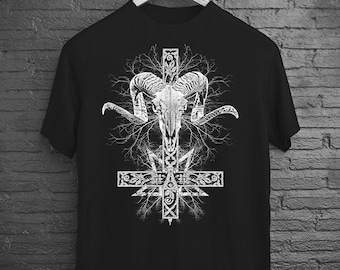 Dark Satanic Cursed Shirt, Satanic Goat Skull Shirt, Gothic Satanic Clothes, Emo Goth Shirt, Black Death Metal, Horror Gifts