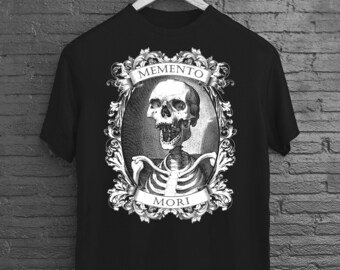 Memento Mori Gothic Shirt, Gothic Witchy Clothing, Dark Art, Skull Skeleton Horror Shirt, Memento Mori