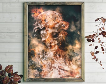 Arte mural gótico victoriano de terror espeluznante con esqueleto de Memento Mori, decoración macabra, decoración oscura y espeluznante, impresión surrealista.