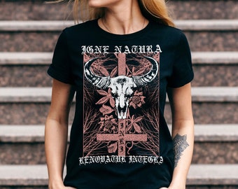 Ram Skull Gothic Occult Satanic T Tee Shirt, Gothic Satanic Alternative Clothing, Black Goth Skull Emo Shirt, Dark Goth Gift