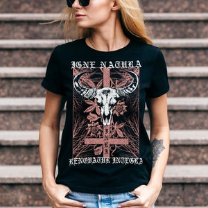 Widderschädel Gothic okkultes satanisches T T-Shirt, gotische satanische Alternative Kleidung, schwarzes Goth Schädel Emo Shirt, dunkles Goth Geschenk