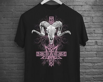 Camisa de pentagrama de calavera satánica, arte oscuro, ropa satánica gótica, camisa de esqueleto gótico, regalos de terror oscuro