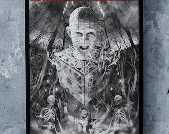 Hellraiser Horror Movie Poster Print, Clive Barker Pinhead Halloween Decor, Horror Movie Classic Gift