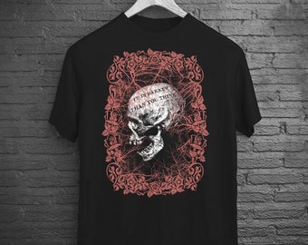 Macabre Horror Memento Mori Schädel-T-Shirt, dunkle Goth Alt Kleidung, Emo Goth Skelett-Hemd, dunkle Goth Geschenke für Weihnachten