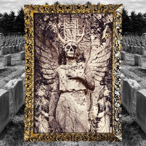 Dark Gothic Macabre Angel Statue Wall Art Print, Dark Surreal Fantasy Horror Posters, Dark Gothic Creepy Scary Decor
