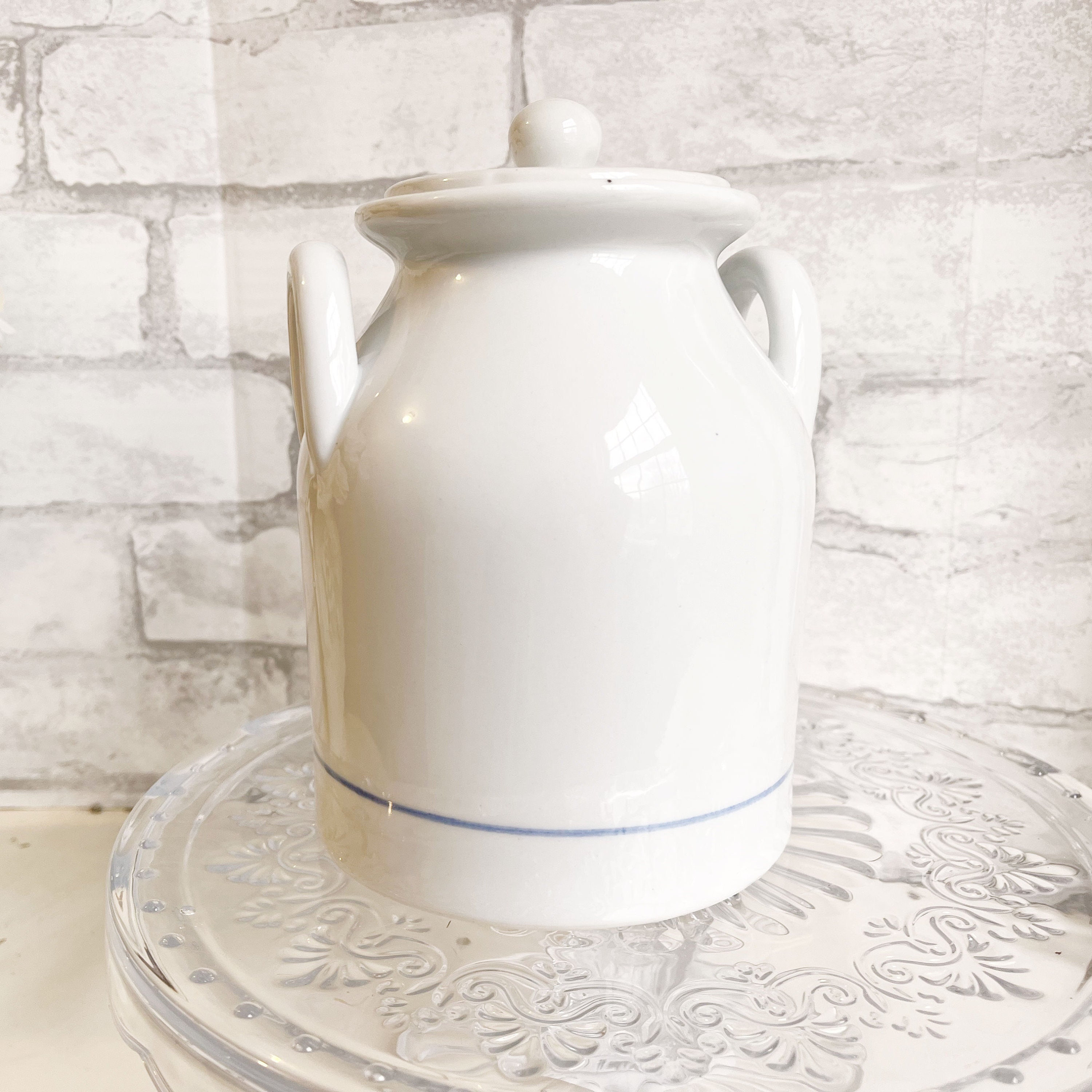 Vintage Farmhouse White Stoneware Milk Jug Crock With Etsy