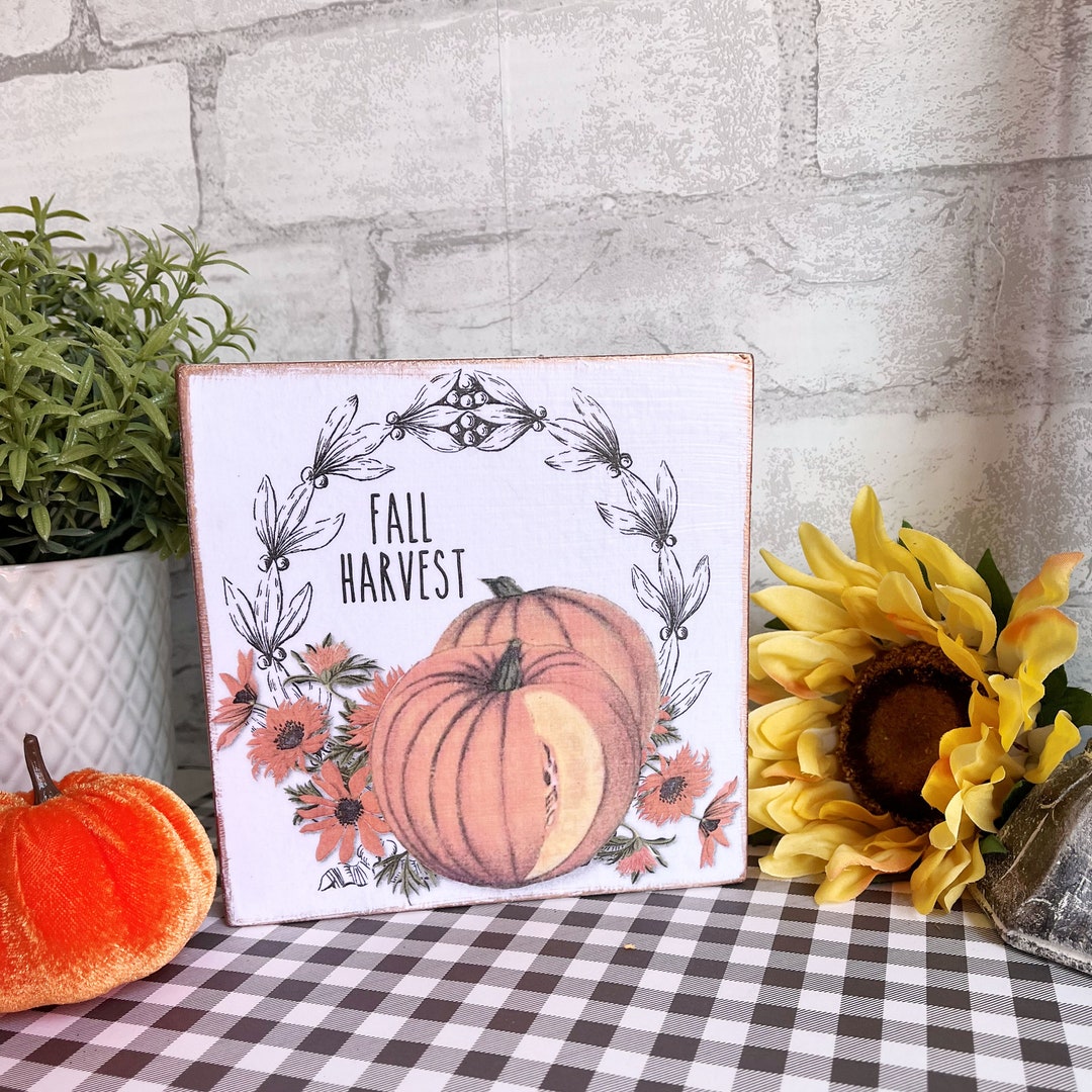 Farmhouse Fall Harvest Pumpkin Wall Hanging Tiered Tray Display Flowers ...