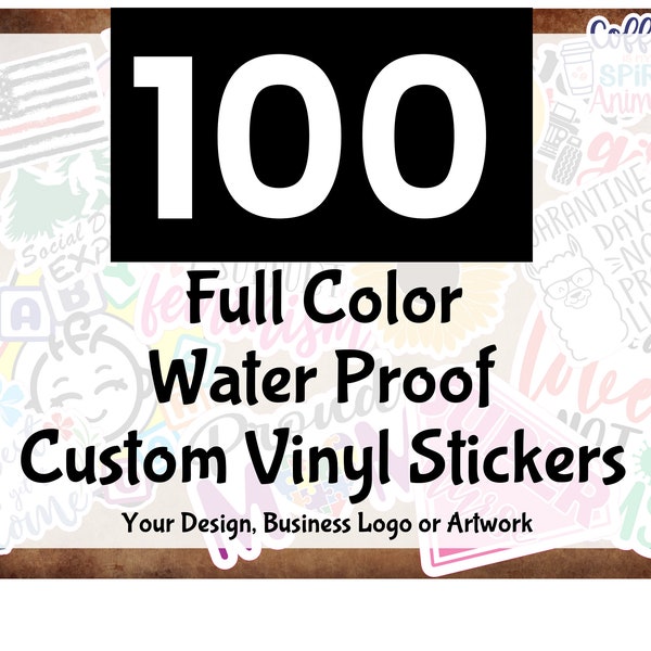 100 bulk custom labels,sticker,decals. Made with high quality waterproof vinyl. Round | Square | Outine. Perfect for logo or product labels