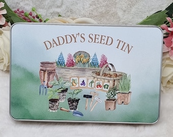 Personalised Storage Seed Tin, Gardeners Tin, Grandad's/Dad's Gardener Tin