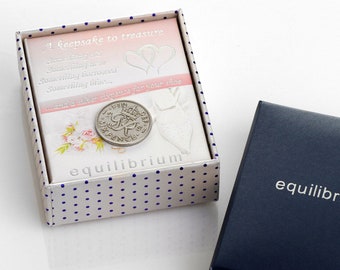 Lucky Sixpence Wedding Keepsake, Something Old Something New Something Borrowed Something Blue and a Lucky Sixpence in her Shoe